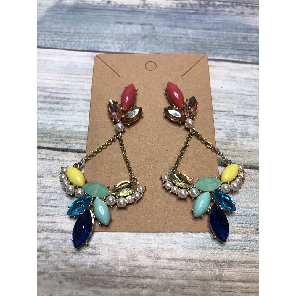 Lulu Frost Chandelier EARRINGS Multi color Gold Tone NWOT Drop Dangle